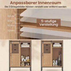 Rustikaler Buffetschrank mit Schiebetür & 5 Schubladen & Verstellbaren Einlegeböden Natur