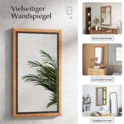 Rustikaler Holzspiegel mit rechteckigem Rahmen dekorativer Hängespiegel 55 x 90 cm Natur