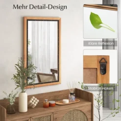 Rustikaler Holzspiegel mit rechteckigem Rahmen dekorativer Hängespiegel 55 x 90 cm Natur