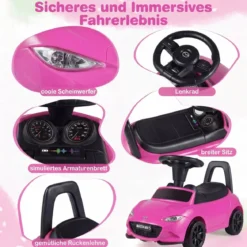 Rutschauto mit Licht & Kippschutz & Stauraum unter dem Sitz Rutschfahrzeug Kinderfahrzeug Rosa