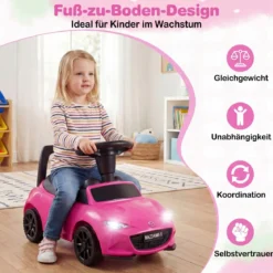 Rutschauto mit Licht & Kippschutz & Stauraum unter dem Sitz Rutschfahrzeug Kinderfahrzeug Rosa