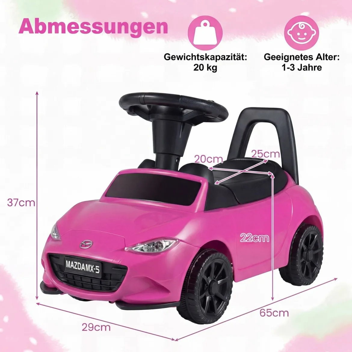 Rutschauto mit Licht & Kippschutz & Stauraum unter dem Sitz Rutschfahrzeug Kinderfahrzeug Rosa