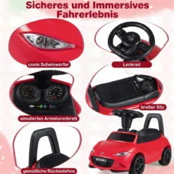 Rutschauto mit Licht & Kippschutz & Stauraum unter dem Sitz Rutschfahrzeug Kinderfahrzeug Rot