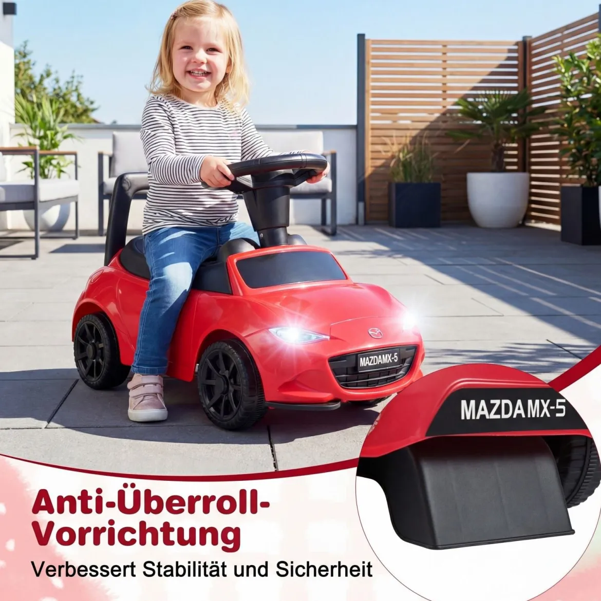 Rutschauto mit Licht & Kippschutz & Stauraum unter dem Sitz Rutschfahrzeug Kinderfahrzeug Rot