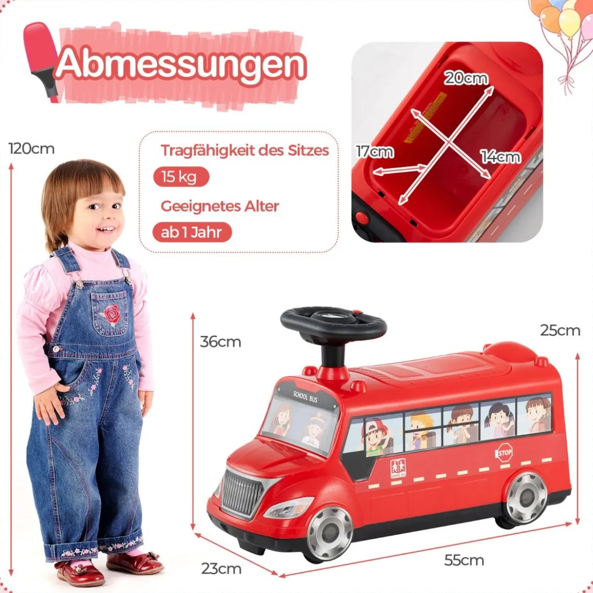 Rutschauto mit Musik & Stauraum & Kippschutz Rutscherfahrzeug Rutscher Auto Aufsitzbus