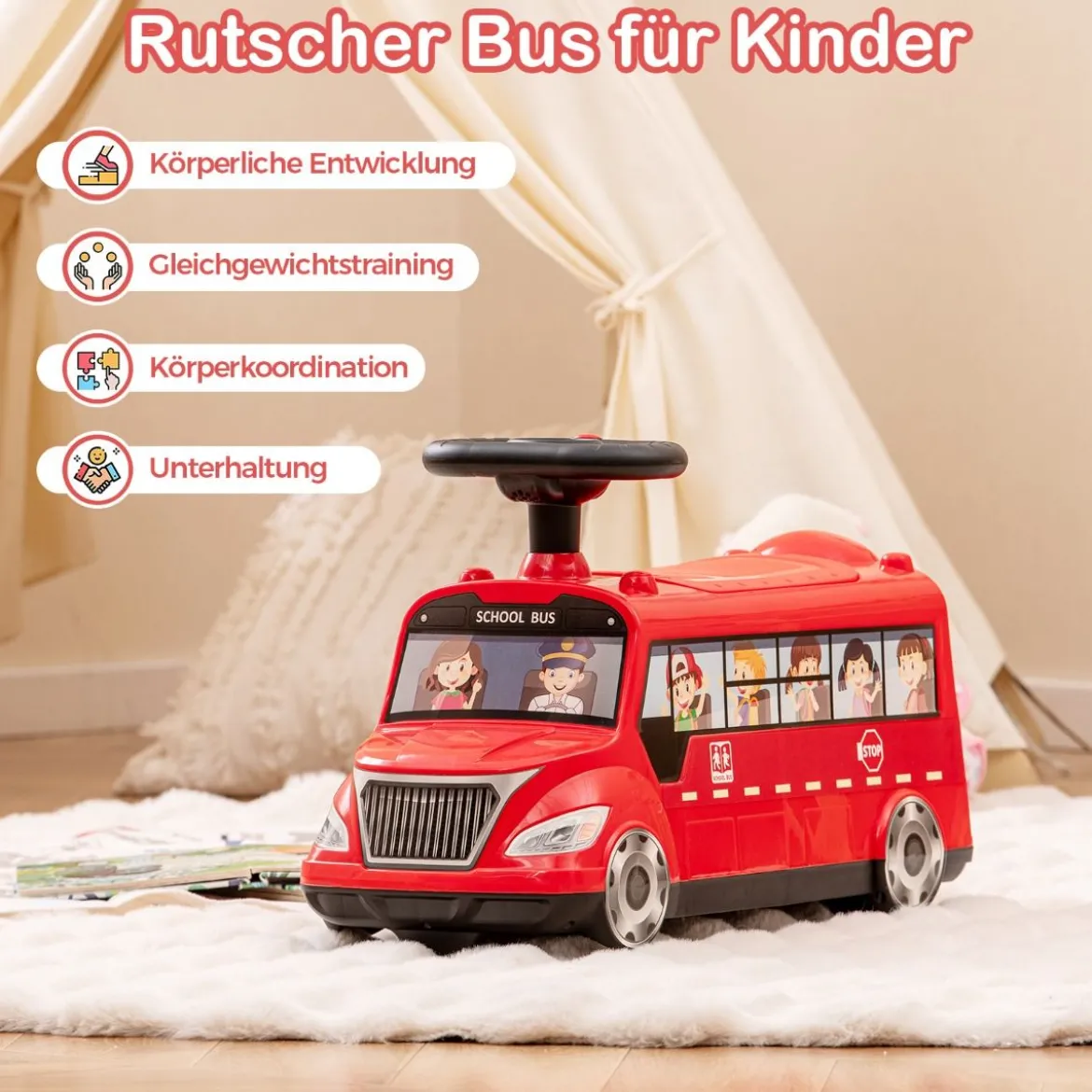 Rutschauto mit Musik & Stauraum & Kippschutz Rutscherfahrzeug Rutscher Auto Aufsitzbus