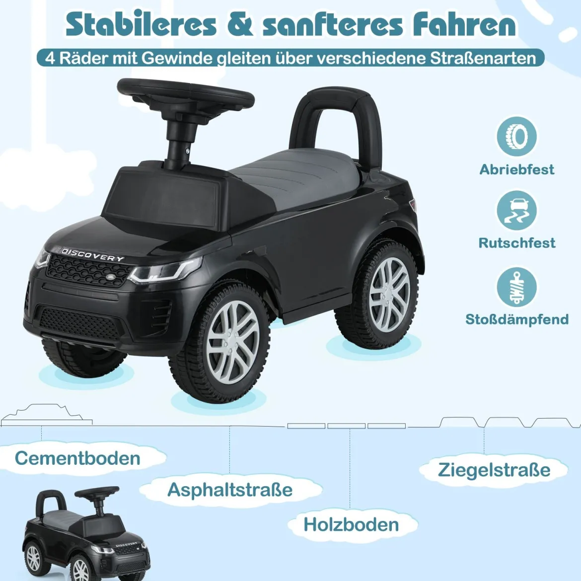 Rutschauto mit Stauraum Rutschfahrzeug Rutscher Kinderauto Schiebauto Spielzeugauto Schwarz