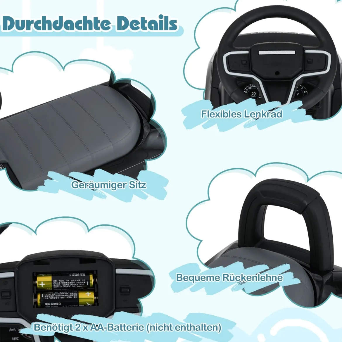 Rutschauto mit Stauraum Rutschfahrzeug Rutscher Kinderauto Schiebauto Spielzeugauto Schwarz