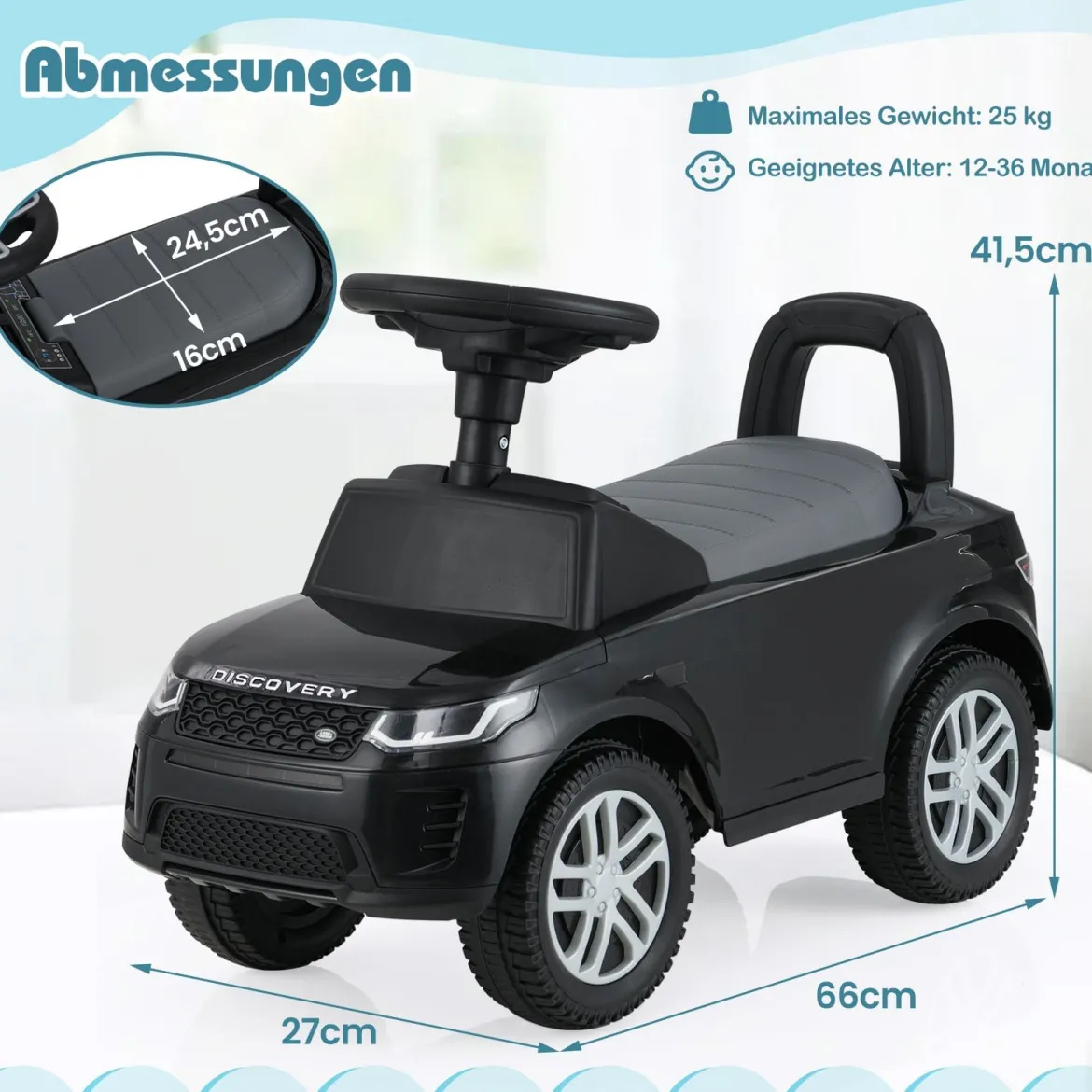 Rutschauto mit Stauraum Rutschfahrzeug Rutscher Kinderauto Schiebauto Spielzeugauto Schwarz