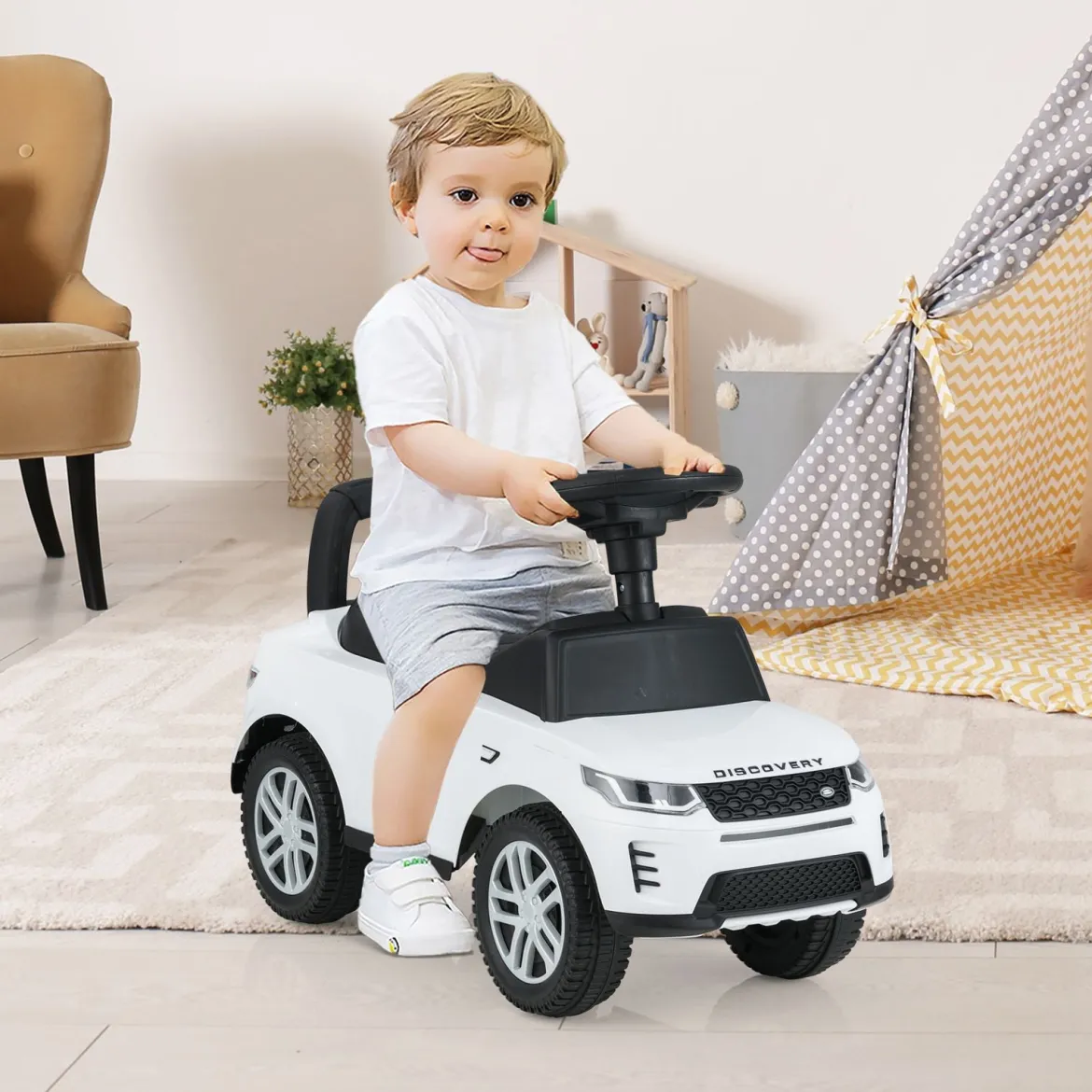 Rutschauto mit Stauraum Rutschfahrzeug Rutscher Kinderauto Schiebauto Spielzeugauto Weiß