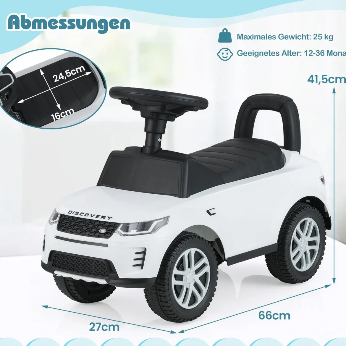 Rutschauto mit Stauraum Rutschfahrzeug Rutscher Kinderauto Schiebauto Spielzeugauto Weiß
