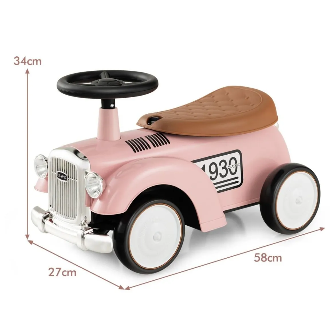 Rutschauto Rutscherfahrzeug mit Stauraum & Kippschutz Kinderfahrzeug mit Lenkrad 58 x 27 x 34 cm Rosa