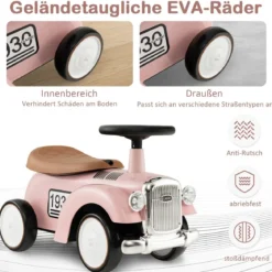Rutschauto Rutscherfahrzeug mit Stauraum & Kippschutz Kinderfahrzeug mit Lenkrad 58 x 27 x 34 cm Rosa