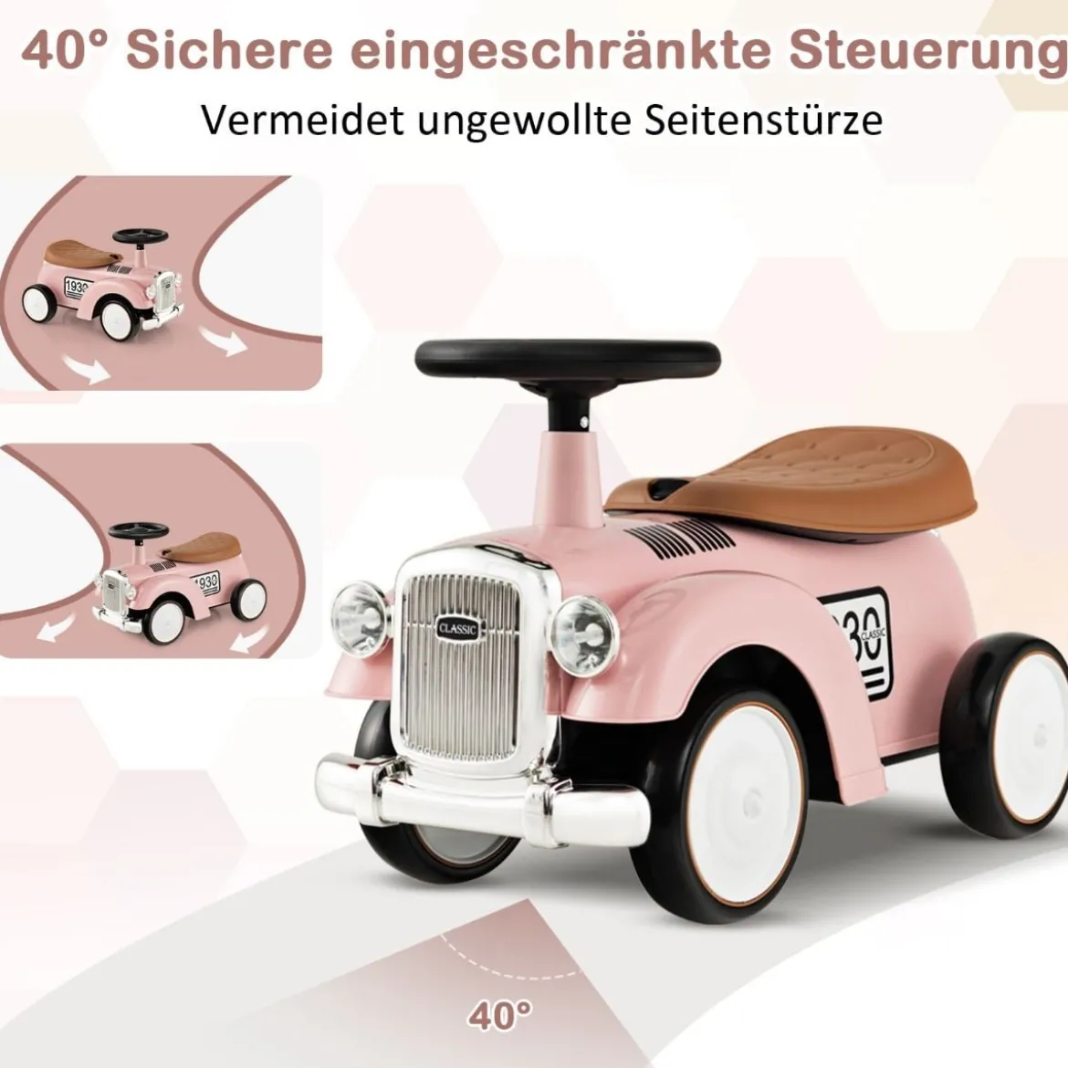 Rutschauto Rutscherfahrzeug mit Stauraum & Kippschutz Kinderfahrzeug mit Lenkrad 58 x 27 x 34 cm Rosa