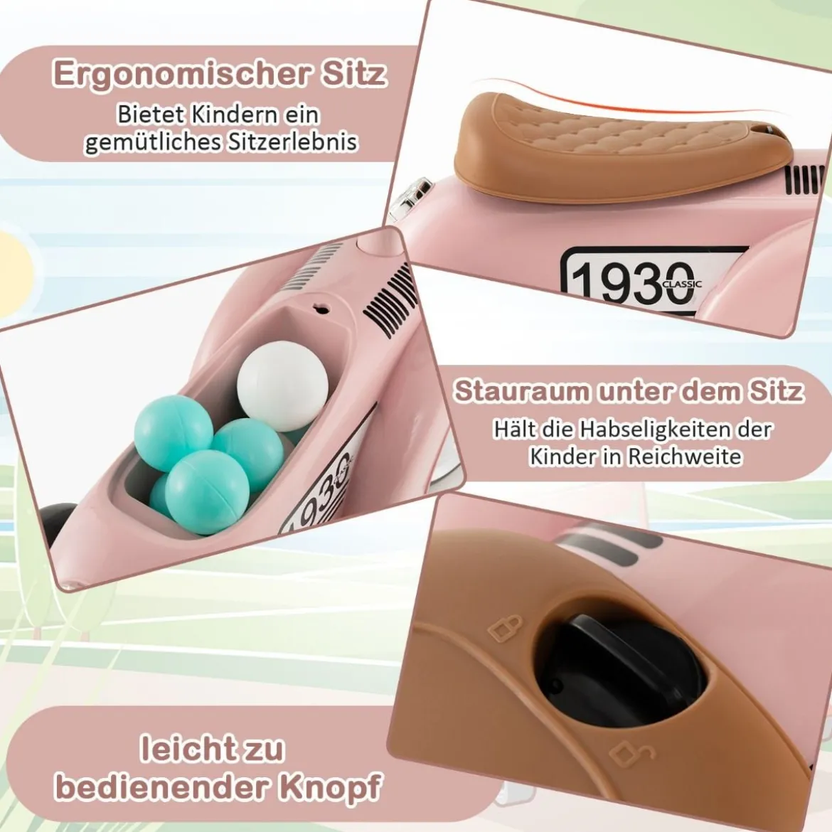 Rutschauto Rutscherfahrzeug mit Stauraum & Kippschutz Kinderfahrzeug mit Lenkrad 58 x 27 x 34 cm Rosa