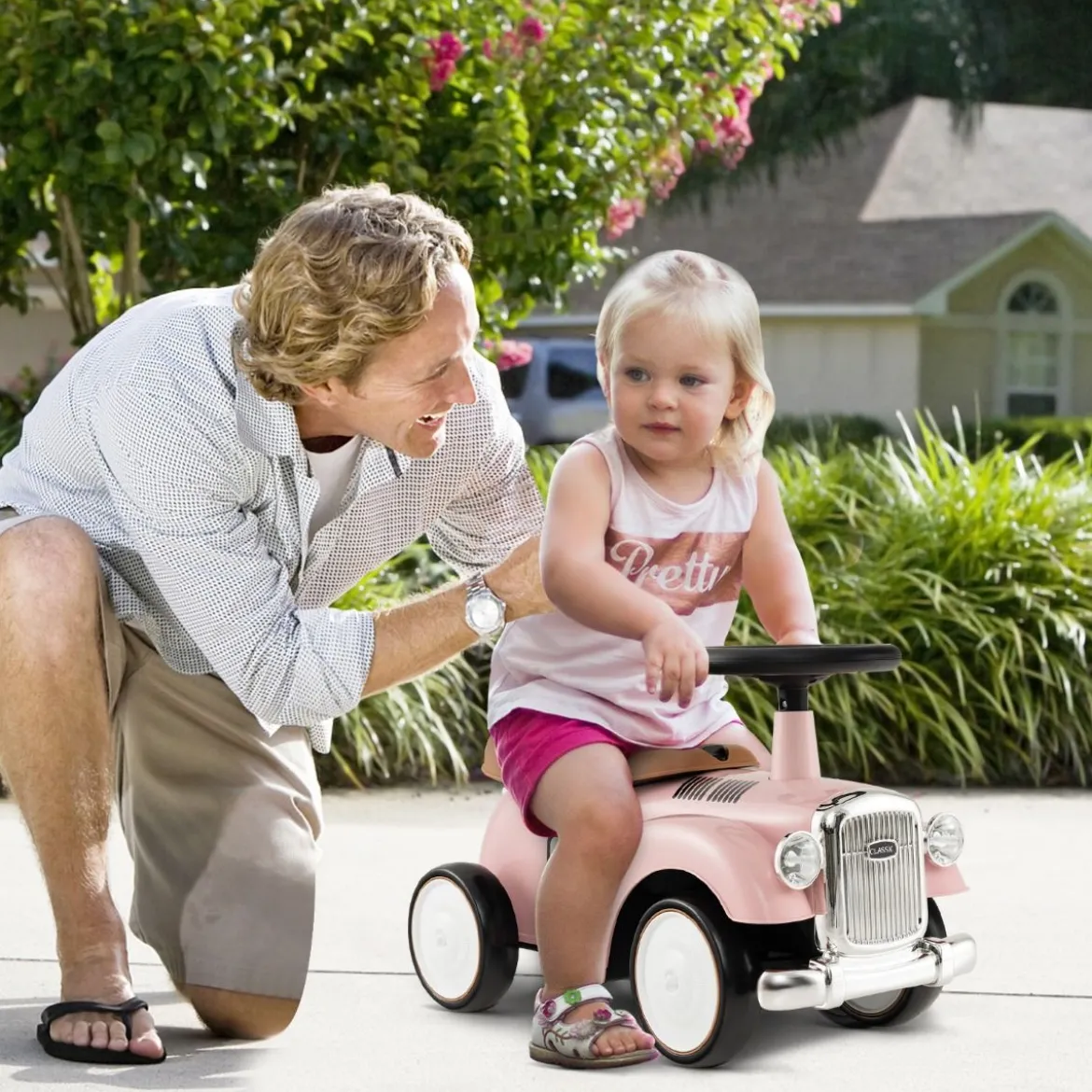 Rutschauto Rutscherfahrzeug mit Stauraum & Kippschutz Kinderfahrzeug mit Lenkrad 58 x 27 x 34 cm Rosa