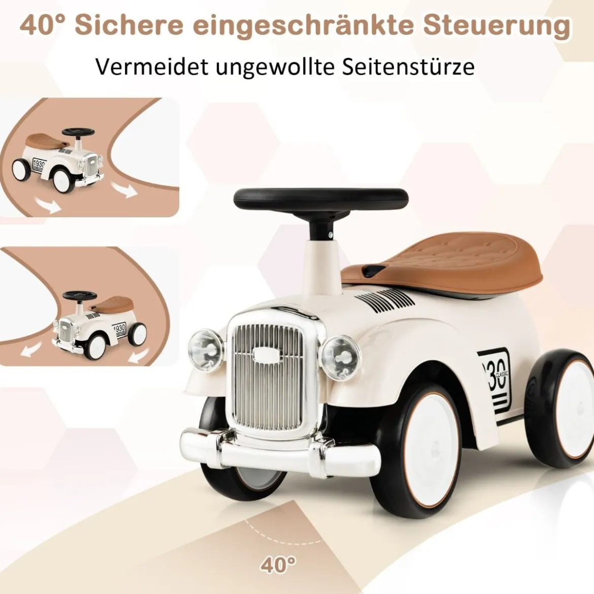Rutschauto Rutscherfahrzeug mit Stauraum & Kippschutz Kinderfahrzeug mit Lenkrad 58 x 27 x 34 cm Weiß