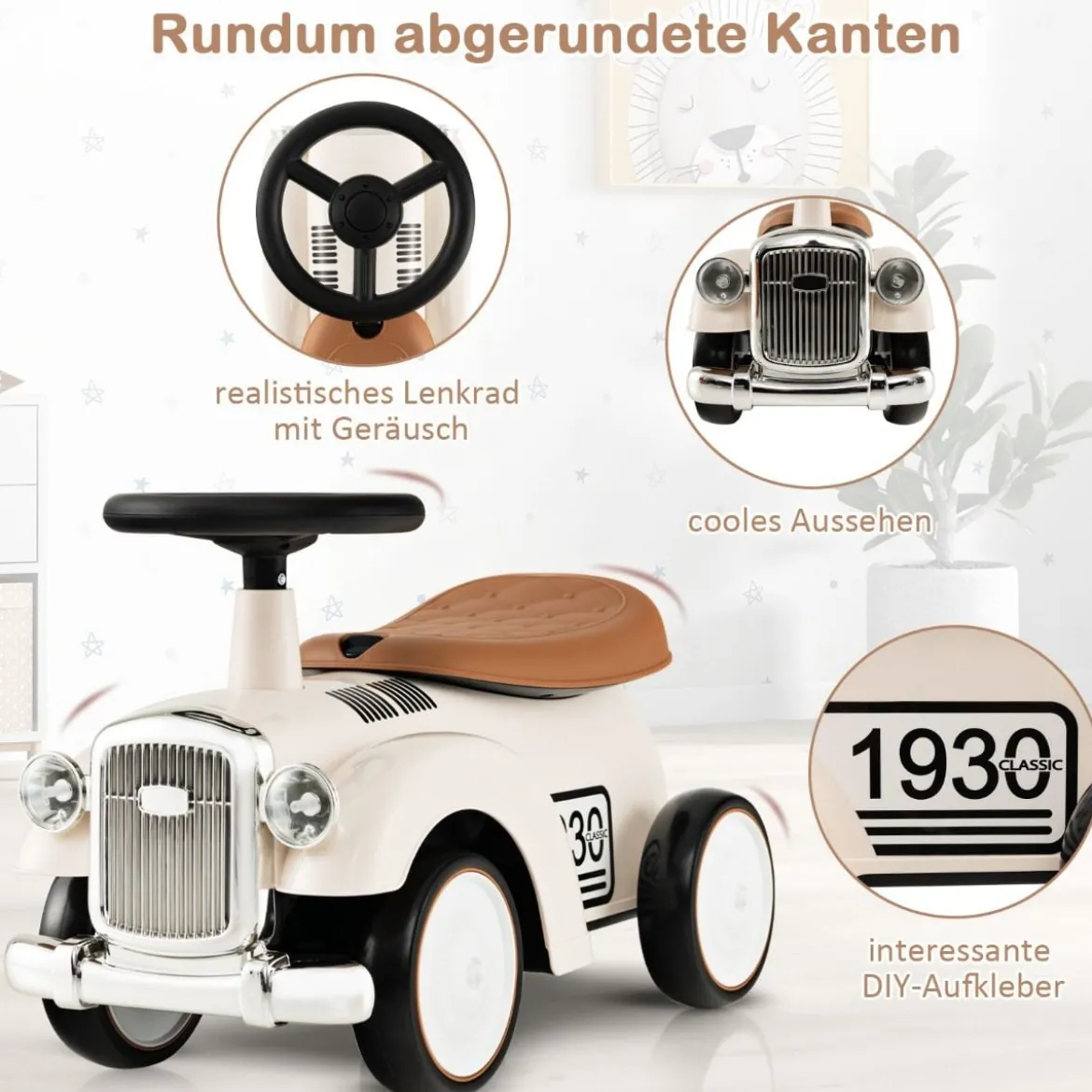 Rutschauto Rutscherfahrzeug mit Stauraum & Kippschutz Kinderfahrzeug mit Lenkrad 58 x 27 x 34 cm Weiß