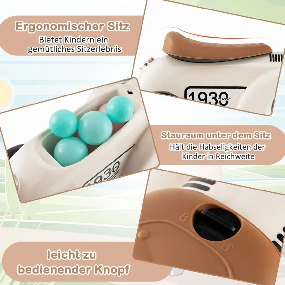 Rutschauto Rutscherfahrzeug mit Stauraum & Kippschutz Kinderfahrzeug mit Lenkrad 58 x 27 x 34 cm Weiß