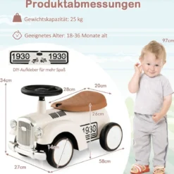 Rutschauto Rutscherfahrzeug mit Stauraum & Kippschutz Kinderfahrzeug mit Lenkrad 58 x 27 x 34 cm Weiß