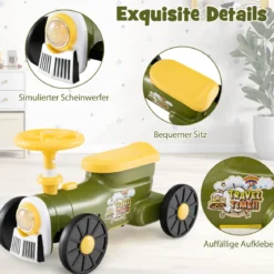 Rutschauto Rutschfahrzeug mit Lenkrad & Zugpfeifton-Taste & Stauraum unter Sitz Rutscher Kinderauto 61 x 30 x 38 cm Grün