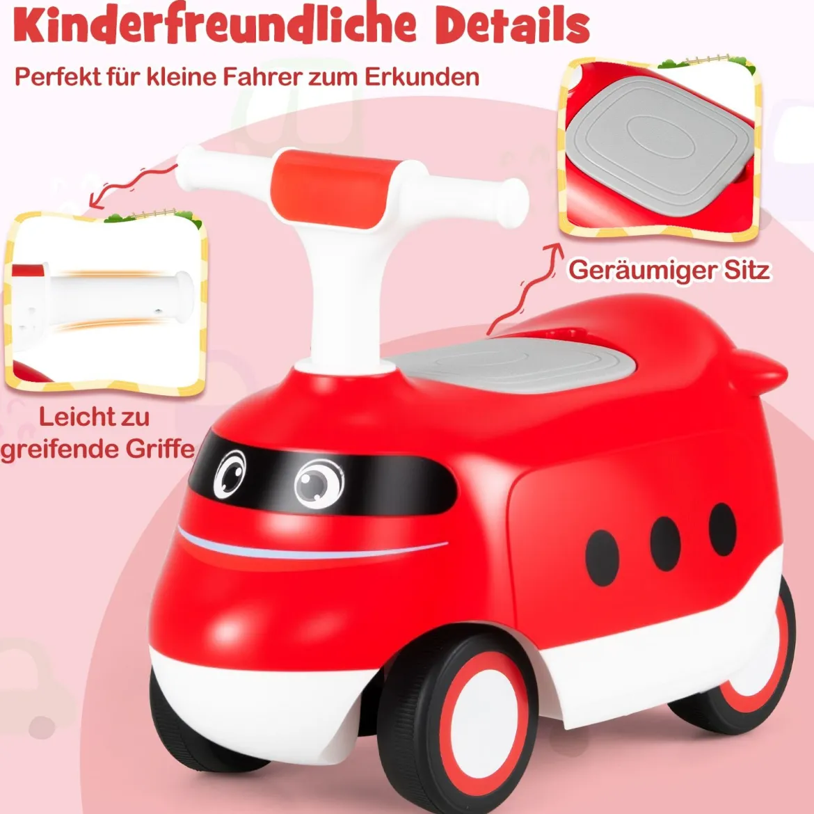 Rutschauto zum Schieben für Kleinkinder Rutschfahrzeug mit Hupe & Stauraum Grün/Weiß/Rot