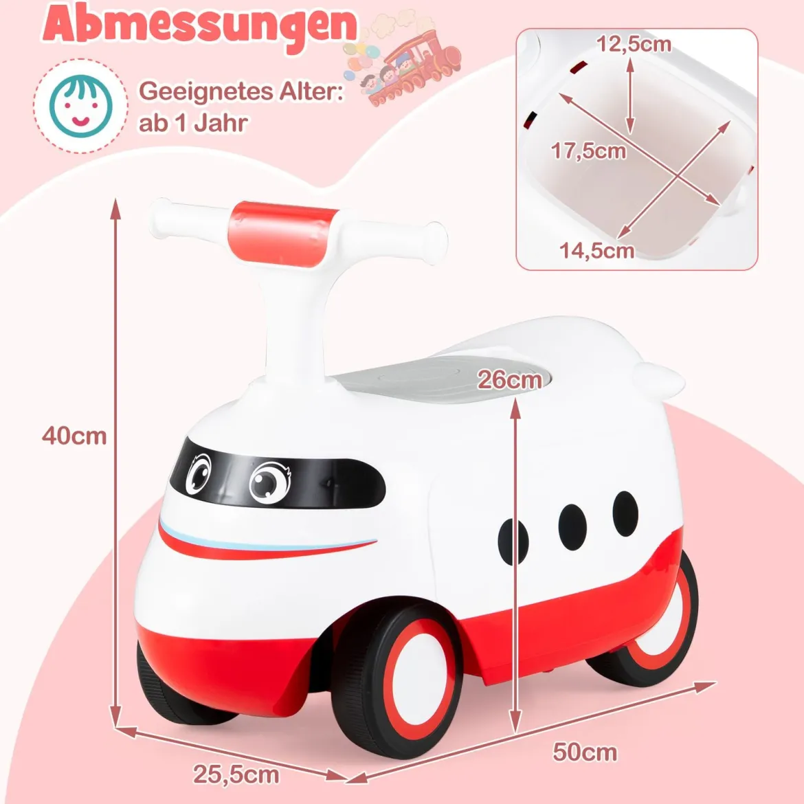 Rutschauto zum Schieben für Kleinkinder Rutschfahrzeug mit Hupe & Stauraum Grün/Weiß/Rot
