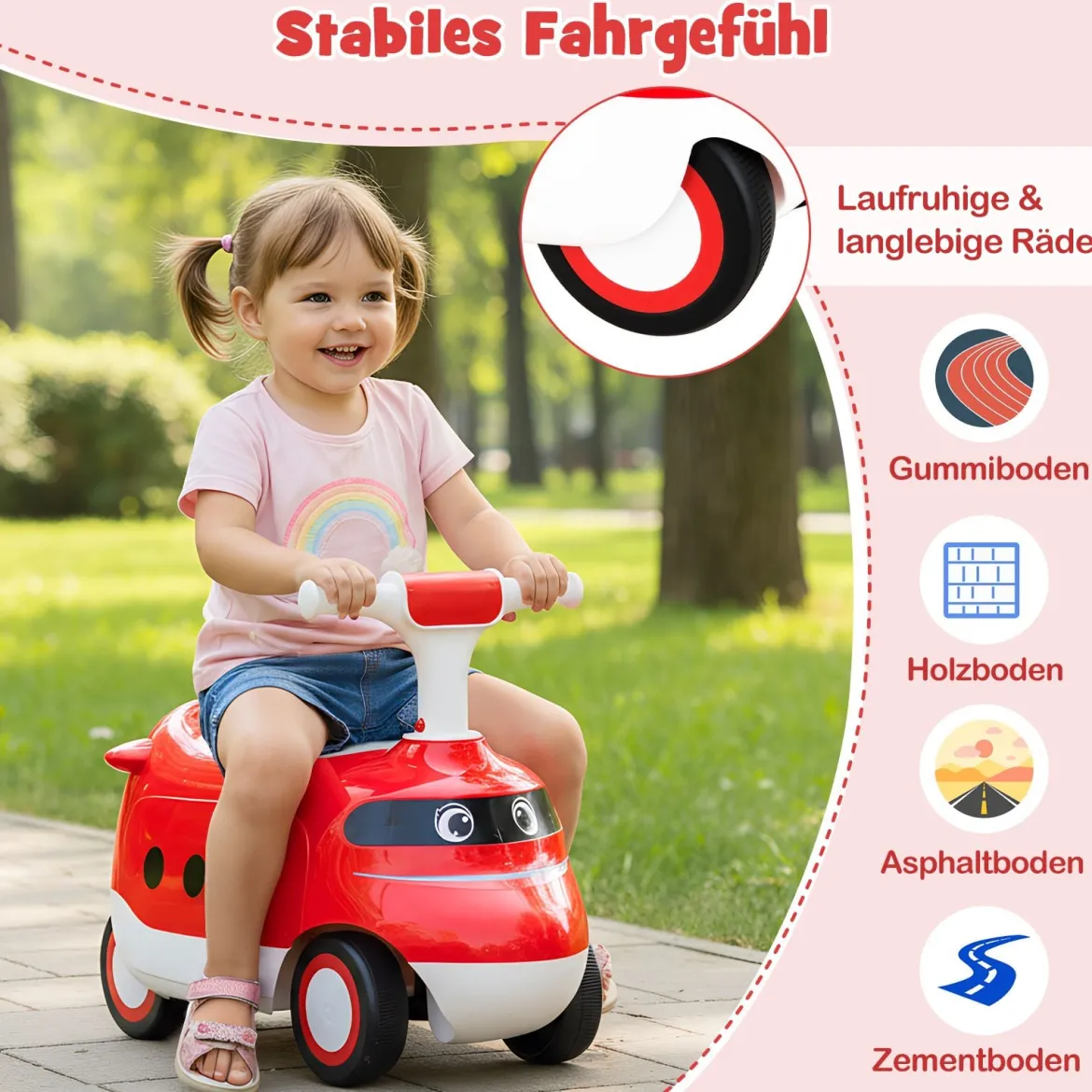 Rutschauto zum Schieben für Kleinkinder Rutschfahrzeug mit Hupe & Stauraum Grün/Weiß/Rot