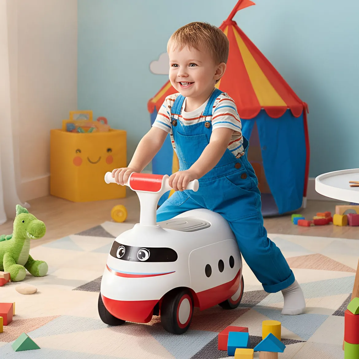 Rutschauto zum Schieben für Kleinkinder Rutschfahrzeug mit Hupe & Stauraum Grün/Weiß/Rot