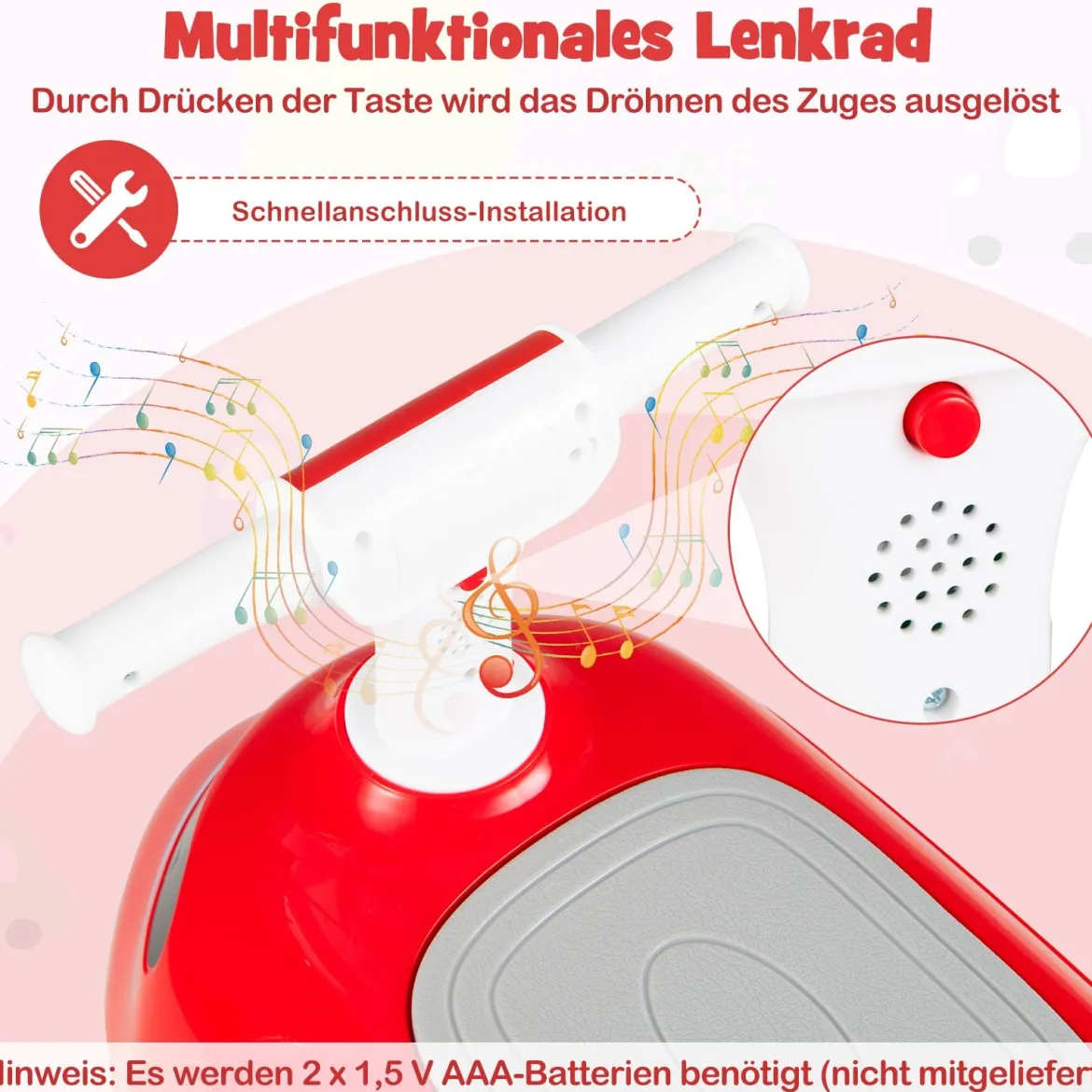 Rutschauto zum Schieben für Kleinkinder Rutschfahrzeug mit Hupe & Stauraum Grün/Weiß/Rot