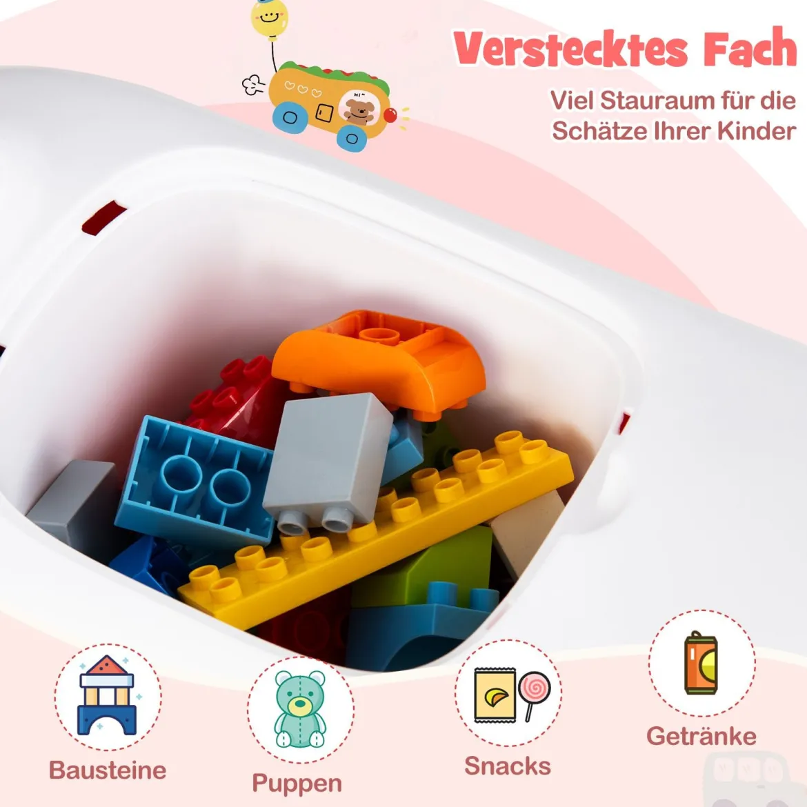 Rutschauto zum Schieben für Kleinkinder Rutschfahrzeug mit Hupe & Stauraum Grün/Weiß/Rot