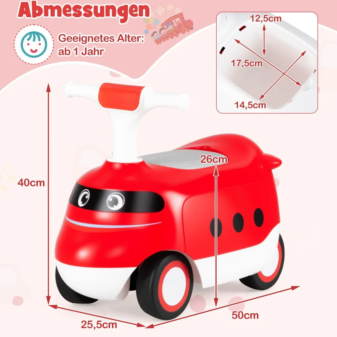 Rutschauto zum Schieben für Kleinkinder Rutschfahrzeug mit Hupe & Stauraum Grün/Weiß/Rot