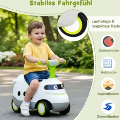 Rutschauto zum Schieben für Kleinkinder Rutschfahrzeug mit Hupe & Stauraum Grün/Weiß/Rot