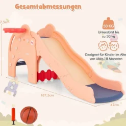 Rutsche Outdoor 4 in 1 Kinder Rutsche & Tunnel & Basketballkorb & Leiter 187,5 x 47 x 77,5 cm Rosa