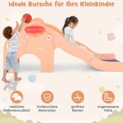 Rutsche Outdoor 4 in 1 Kinder Rutsche & Tunnel & Basketballkorb & Leiter 187,5 x 47 x 77,5 cm Rosa