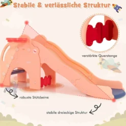 Rutsche Outdoor 4 in 1 Kinder Rutsche & Tunnel & Basketballkorb & Leiter 187,5 x 47 x 77,5 cm Rosa