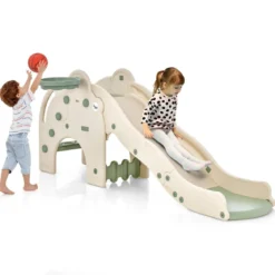 Rutsche Outdoor 4 in 1 Kinder Rutsche & Tunnel & Basketballkorb & Leiter 187,5 x 47 x 77,5 cm Grün
