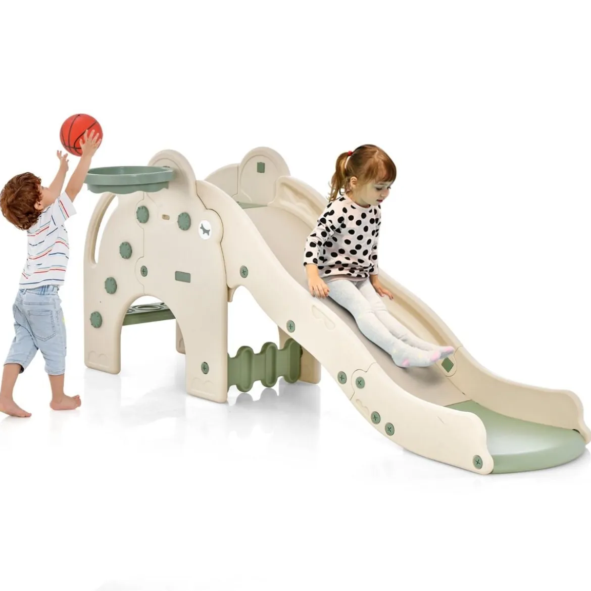 Rutsche Outdoor 4 in 1 Kinder Rutsche & Tunnel & Basketballkorb & Leiter 187,5 x 47 x 77,5 cm Grün