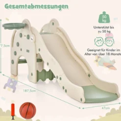 Rutsche Outdoor 4 in 1 Kinder Rutsche & Tunnel & Basketballkorb & Leiter 187,5 x 47 x 77,5 cm Grün