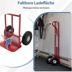 Sackkarre mit P-Griff Staplerkarre mit hoher Rückenlehne klappbarer Ladefläche & Gummirädern Rot