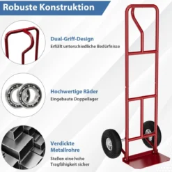 Sackkarre mit P-Griff Staplerkarre mit hoher Rückenlehne klappbarer Ladefläche & Gummirädern Rot
