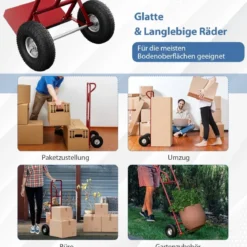 Sackkarre mit P-Griff Staplerkarre mit hoher Rückenlehne klappbarer Ladefläche & Gummirädern Rot
