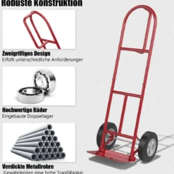 Sackkarre mit P-Griff Staplerkarre mit hoher Rückenlehne 51 x 48 x 132 cm Rot