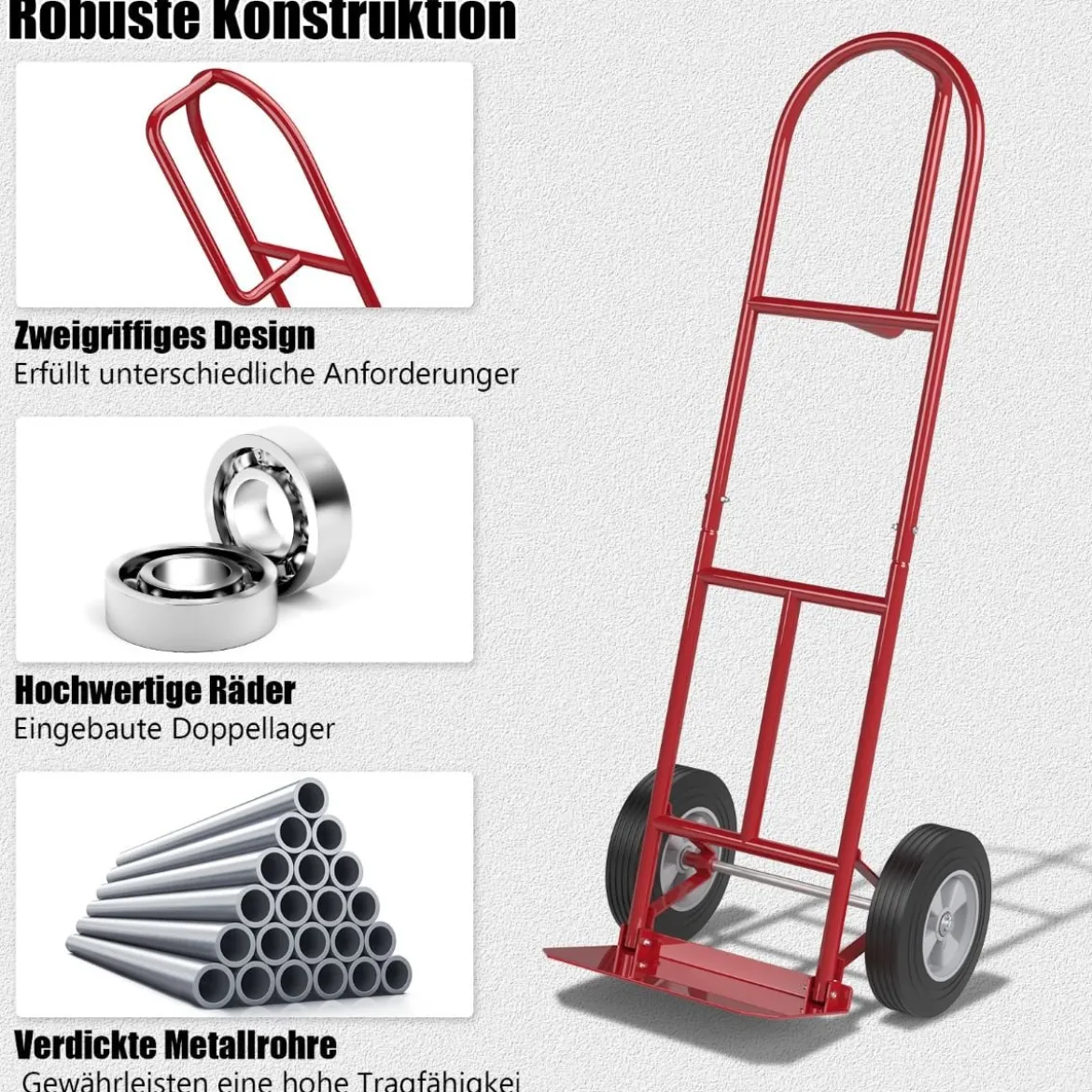 Sackkarre mit P-Griff Staplerkarre mit hoher Rückenlehne 51 x 48 x 132 cm Rot