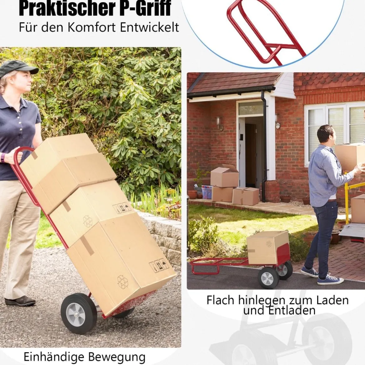 Sackkarre mit P-Griff Staplerkarre mit hoher Rückenlehne 51 x 48 x 132 cm Rot