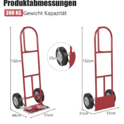 Sackkarre mit P-Griff Staplerkarre mit hoher Rückenlehne 51 x 48 x 132 cm Rot