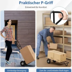 Sackkarre mit P-Griff Staplerkarre mit hoher Rückenlehne klappbarer Ladefläche & Gummirädern Schwarz