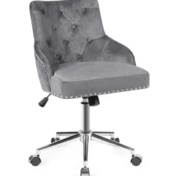 Samt Akzent Sessel Bürostuhl mit Rädern Verstellbarer Arbeitsstuhl 59,5 x 57 x 84 - 98 cm Grau