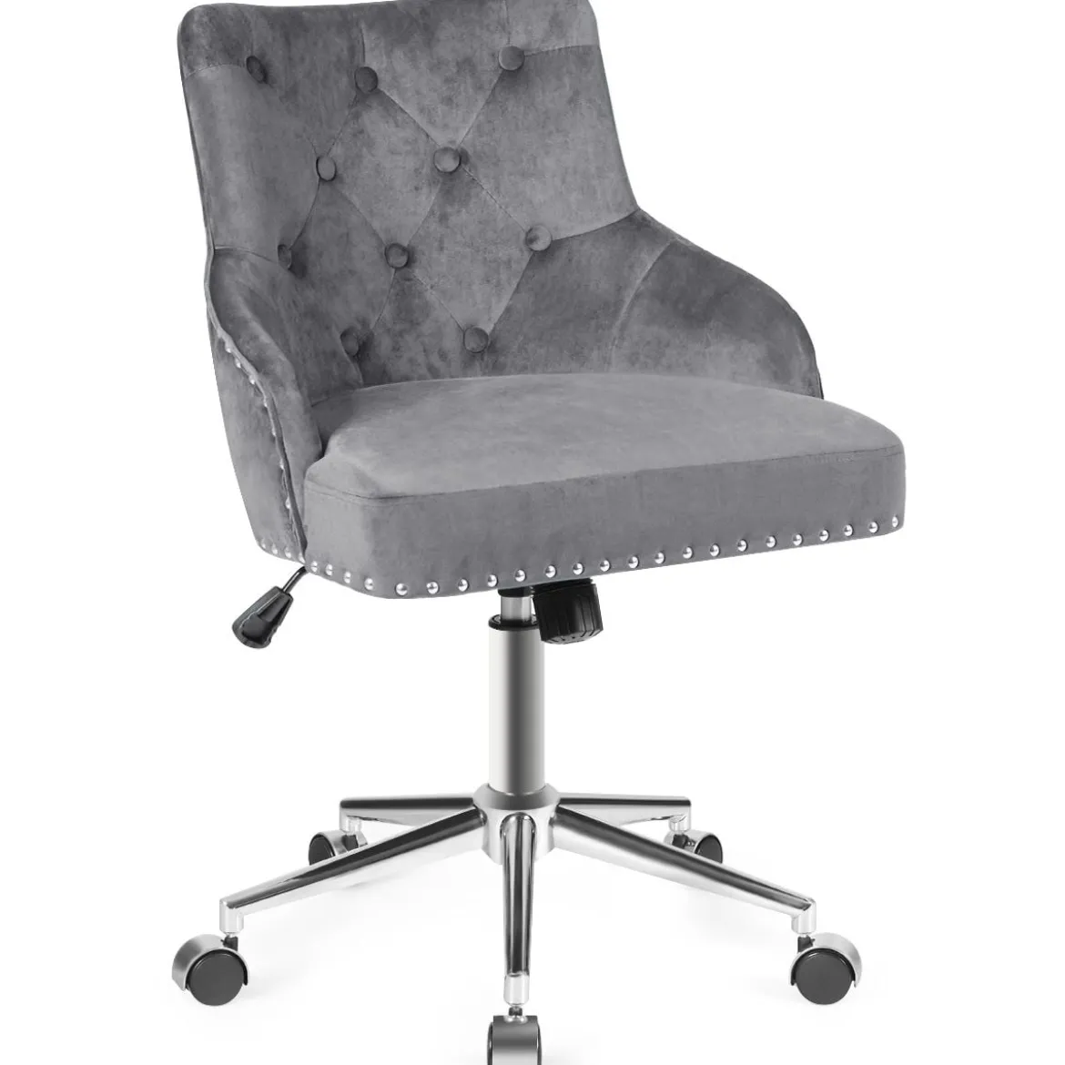 Samt Akzent Sessel Bürostuhl mit Rädern Verstellbarer Arbeitsstuhl 59,5 x 57 x 84 - 98 cm Grau