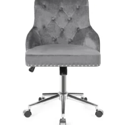 Samt Akzent Sessel Bürostuhl mit Rädern Verstellbarer Arbeitsstuhl 59,5 x 57 x 84 - 98 cm Grau